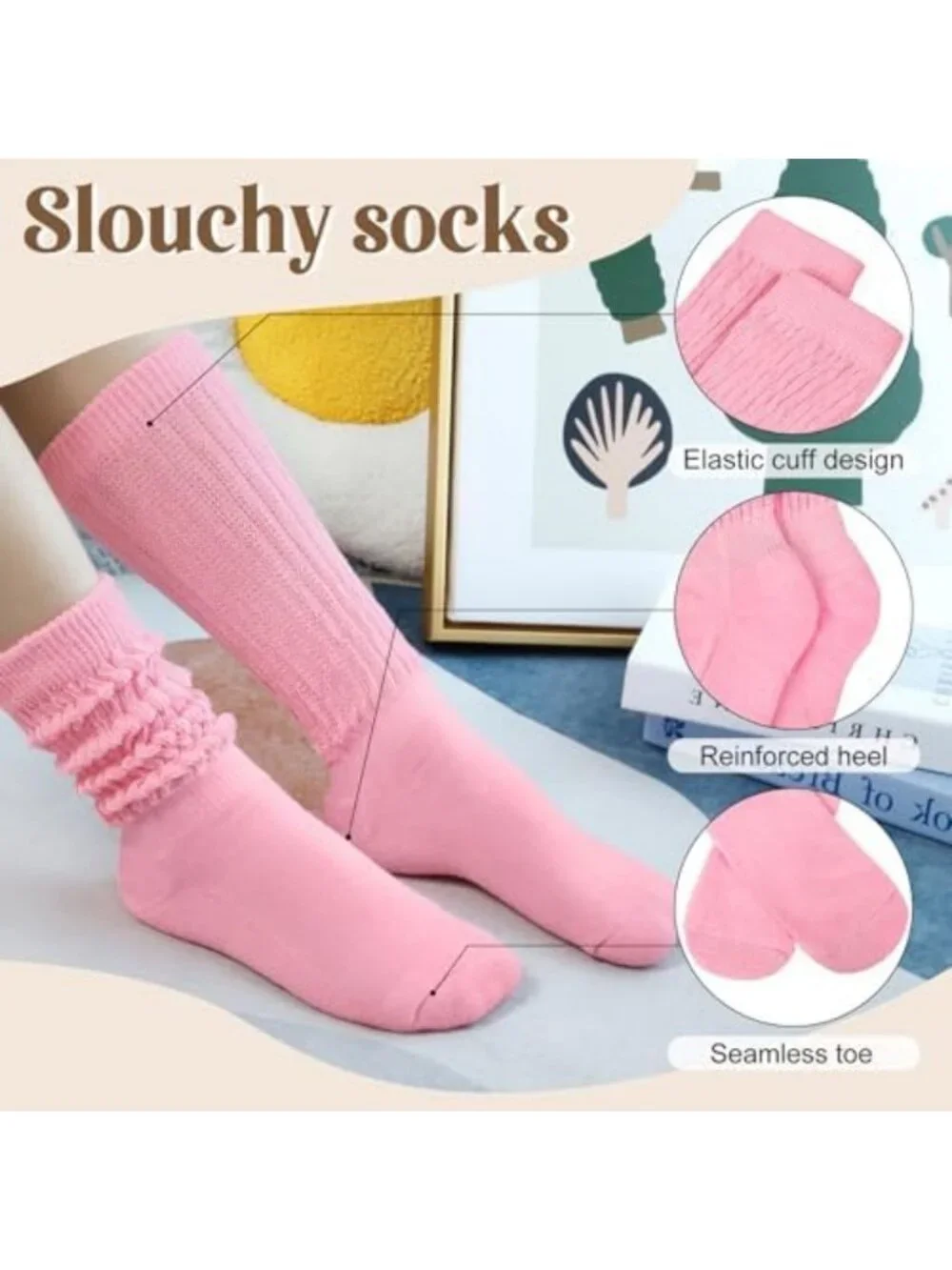 Cozy 5 Pairs Slouchy Crew Socks for Women - Long Scrunch Boot Socks Set
